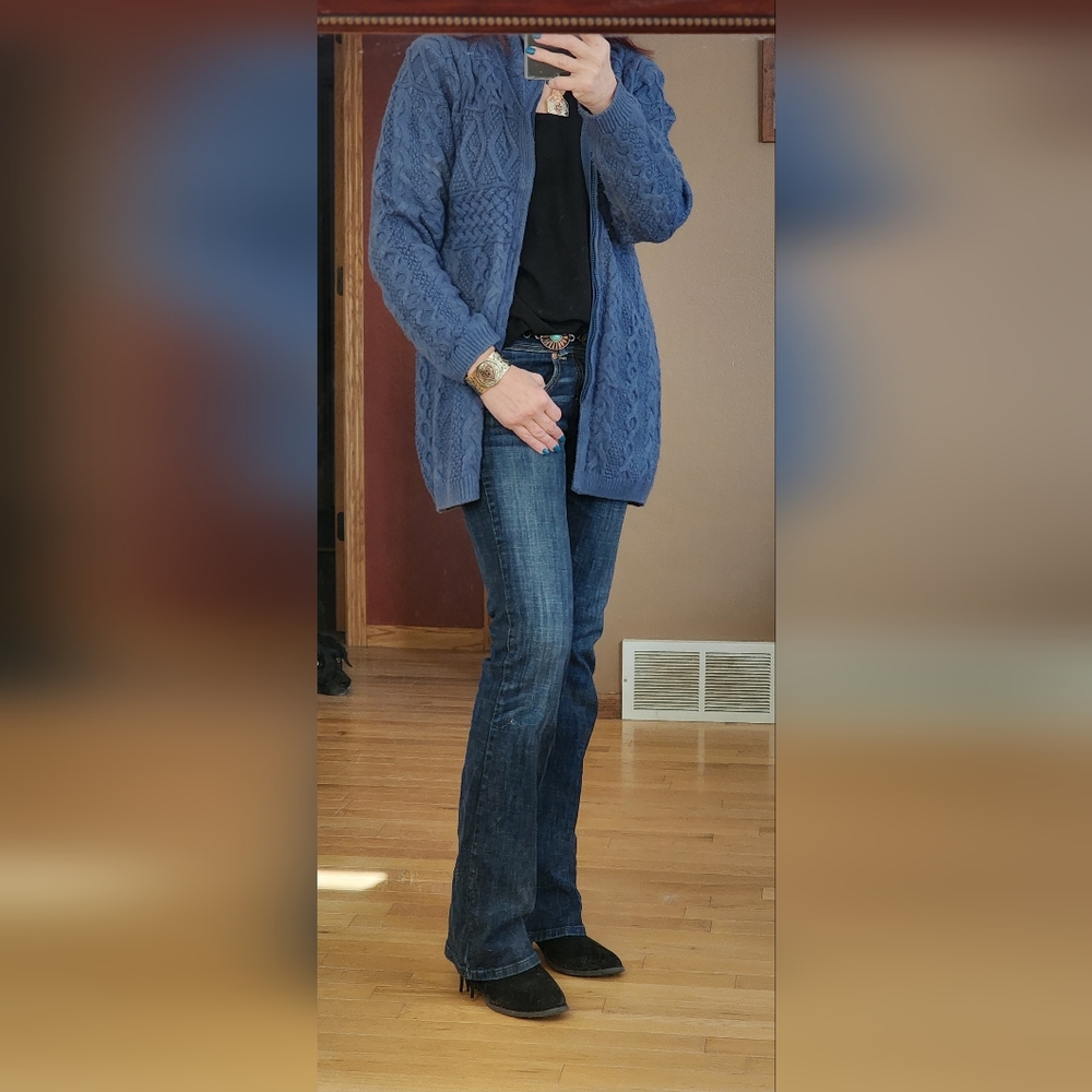 Open knit zippered cardigan, Size Medium